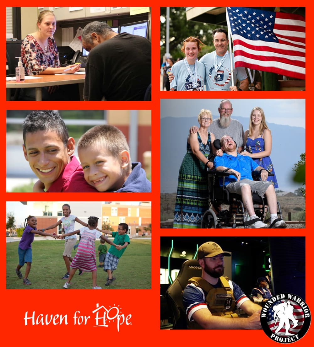 Collage of Option One's community work with Haven for Hope and the Wounded Warrior Project